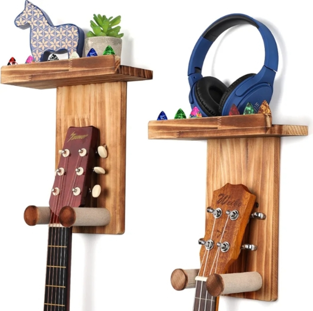 Wooden Guitar Wall Hangers with Shelf